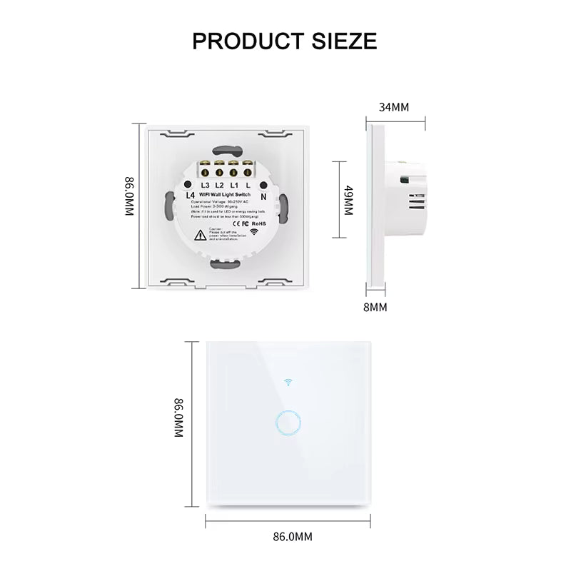 Smart Touch Switch 1/2/3gang EU/UK/AU/NZ Tempered Glass 10A 2000W Remote Light Control