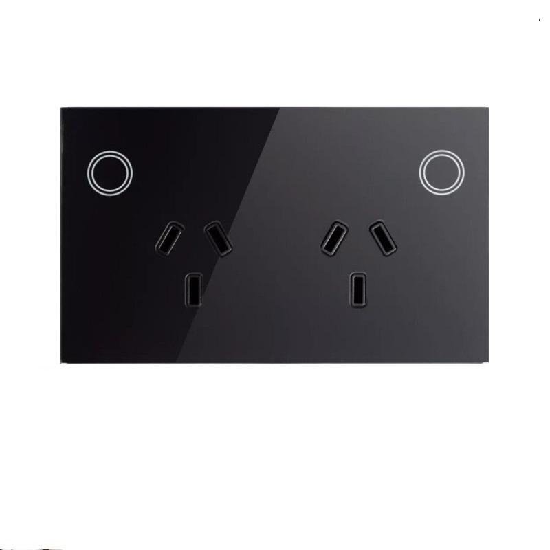 Australia SAA AU Tempered Glass Panel Touch In Wall Mounted Twin Power Point Two Gang Touch Power GPO Electrical Wall Socket