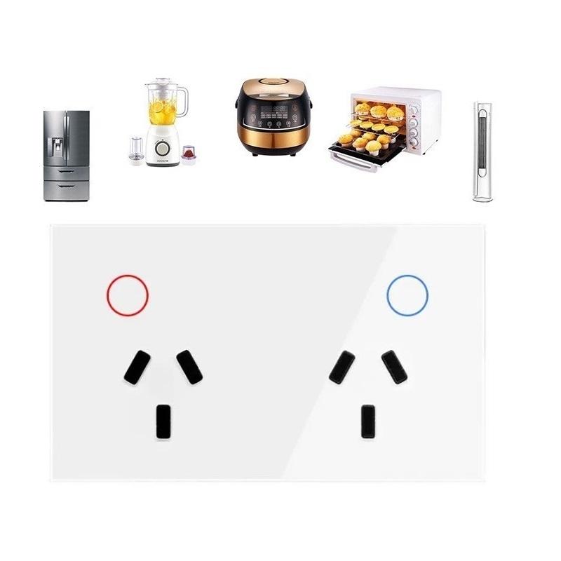 Australia SAA AU Tempered Glass Panel Touch In Wall Mounted Twin Power Point Two Gang Touch Power GPO Electrical Wall Socket