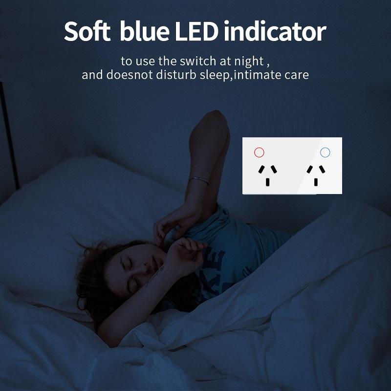 Australia SAA AU Tempered Glass Panel Touch In Wall Mounted Twin Power Point Two Gang Touch Power GPO Electrical Wall Socket