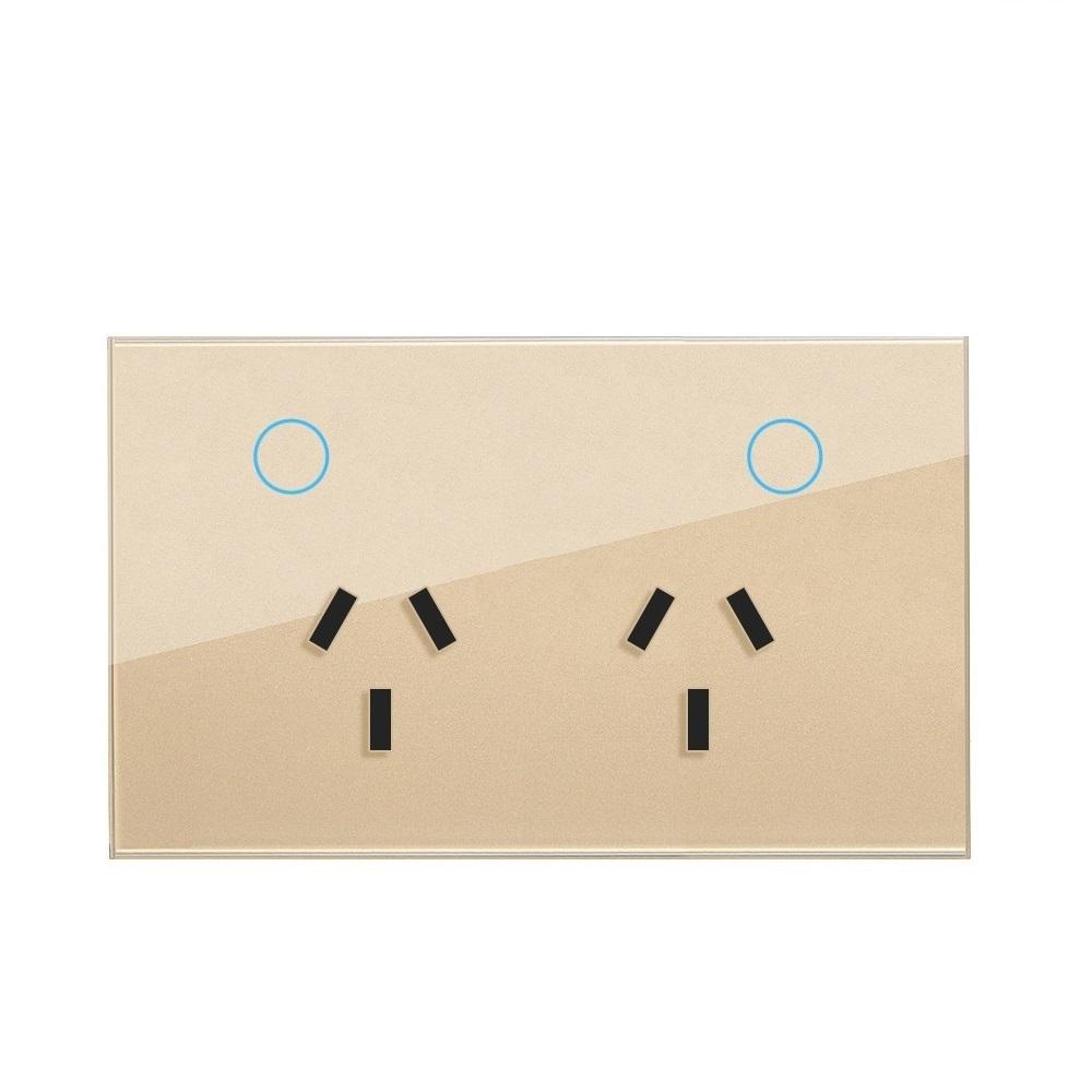 Australia SAA AU Tempered Glass Panel Touch In Wall Mounted Twin Power Point Two Gang Touch Power GPO Electrical Wall Socket