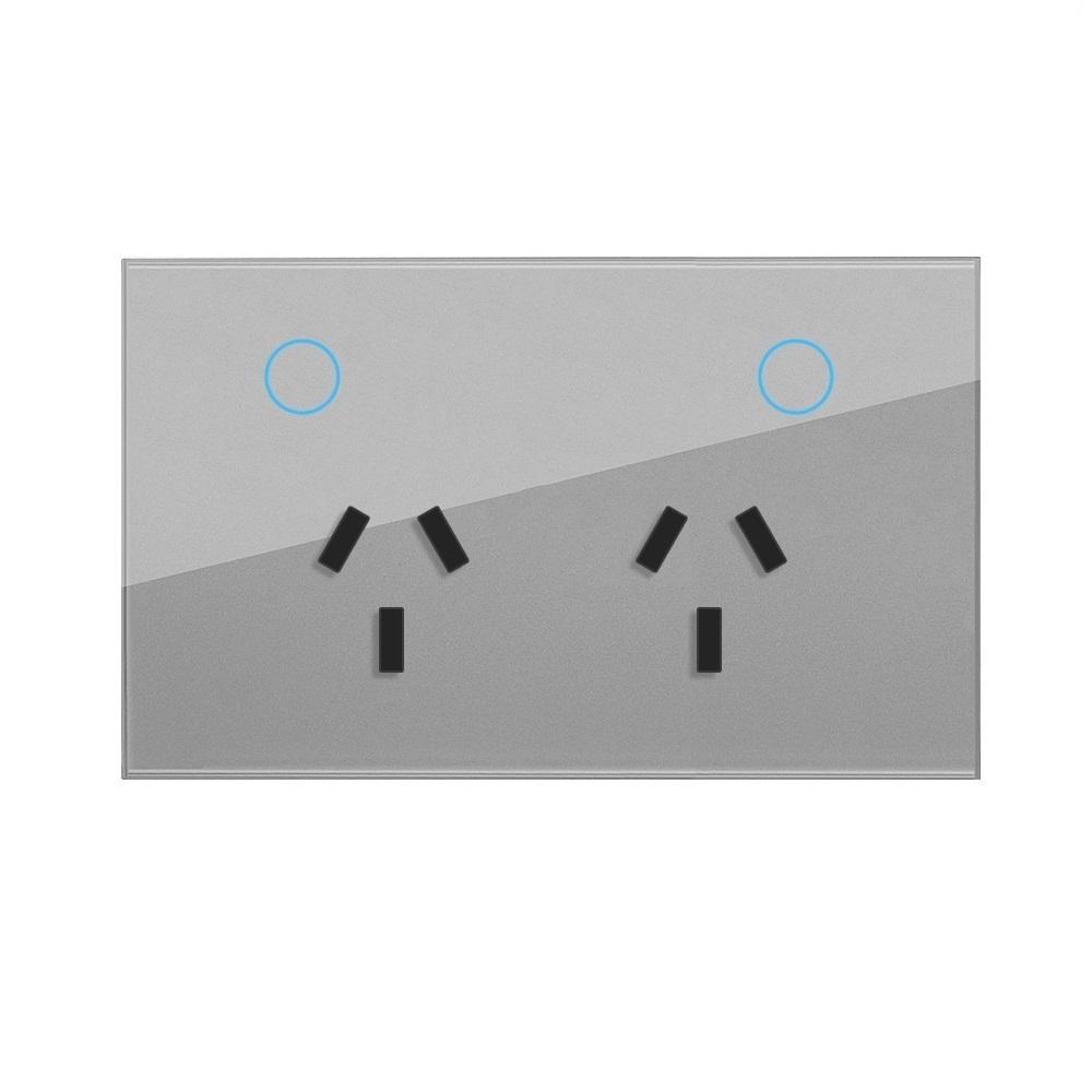Australia SAA AU Tempered Glass Panel Touch In Wall Mounted Twin Power Point Two Gang Touch Power GPO Electrical Wall Socket