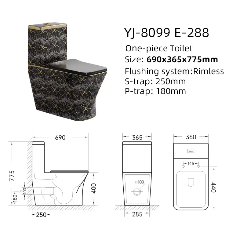 Luxury WC Black & Gold/Toilet Bowl, Bathroom Sink, Wall Mounted Accessories Complete Set