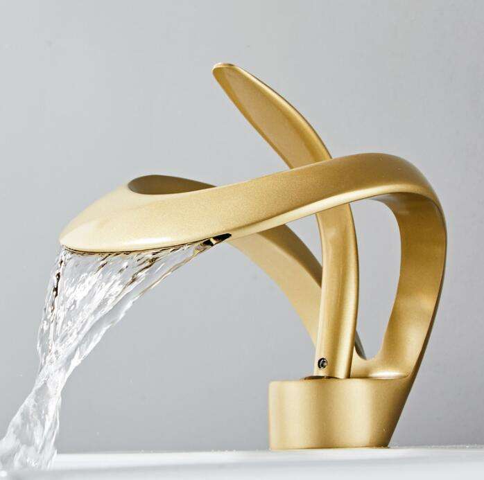 Bathroom Waterfall Basin Faucet Single Hole Mounted Ceramic Valve Core Hot & Cold Water