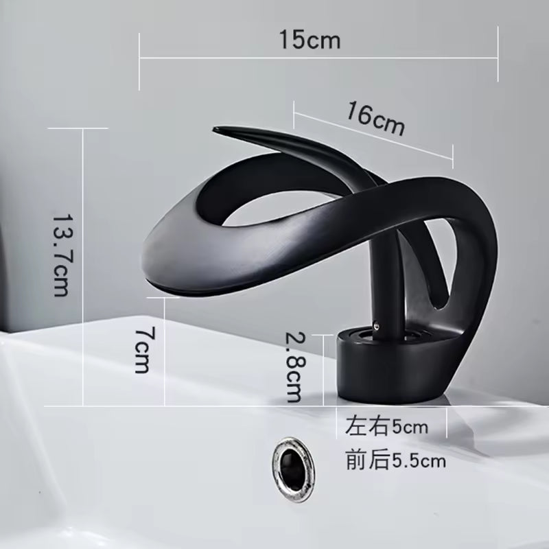 Bathroom Waterfall Basin Faucet Single Hole Mounted Ceramic Valve Core Hot & Cold Water