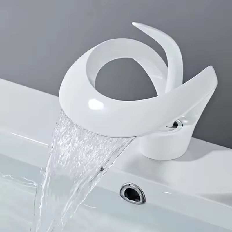 Bathroom Waterfall Basin Faucet Single Hole Mounted Ceramic Valve Core Hot & Cold Water