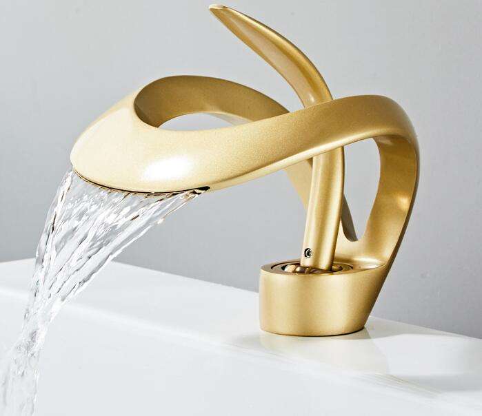 Bathroom Waterfall Basin Faucet Single Hole Mounted Ceramic Valve Core Hot & Cold Water