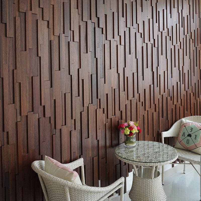 Long Strip Solid Wood Mosaic Long Panel Interior Design Wall Mosaic Tile 3D Pattern Sapele Walnut Color Wall Background No reviews yet