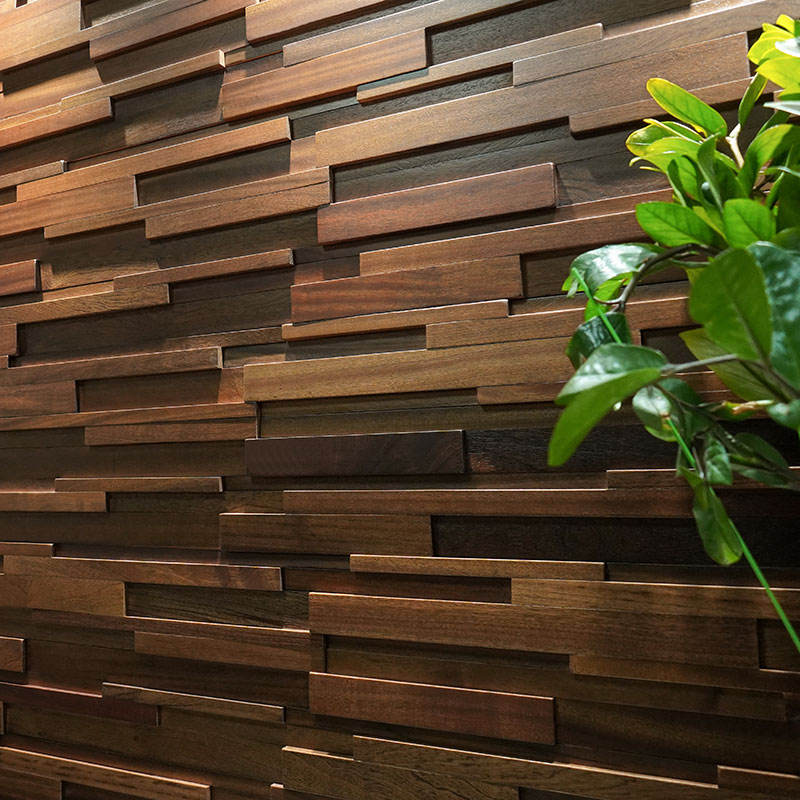 Long Strip Solid Wood Mosaic Long Panel Interior Design Wall Mosaic Tile 3D Pattern Sapele Walnut Color Wall Background No reviews yet