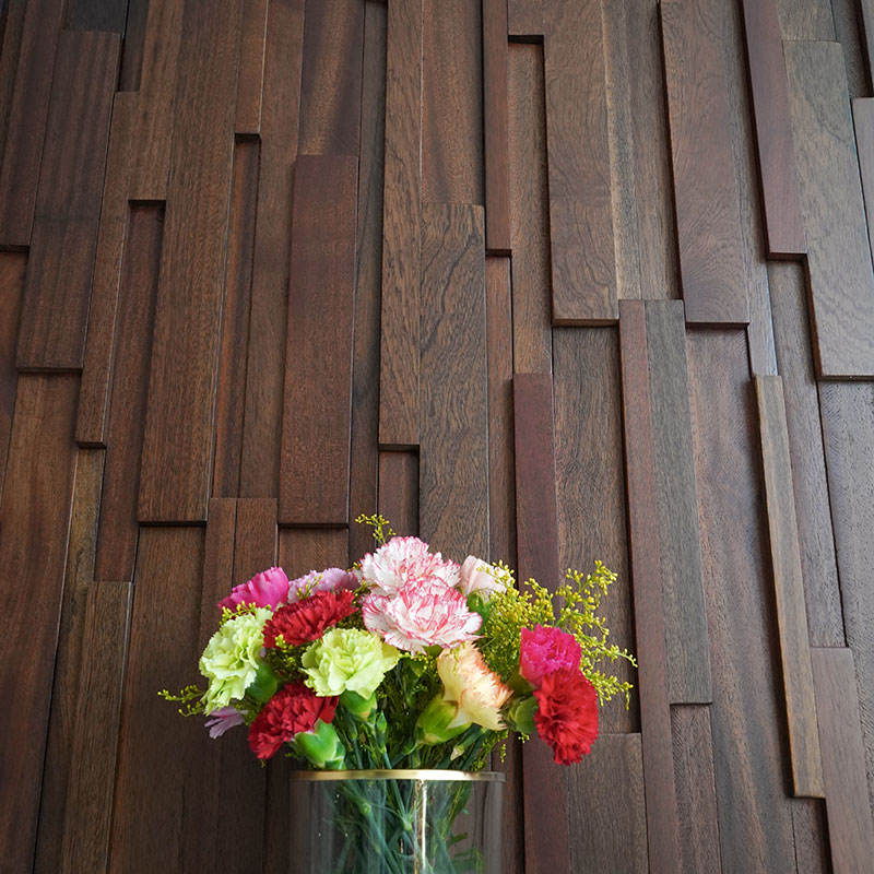 Long Strip Solid Wood Mosaic Long Panel Interior Design Wall Mosaic Tile 3D Pattern Sapele Walnut Color Wall Background No reviews yet