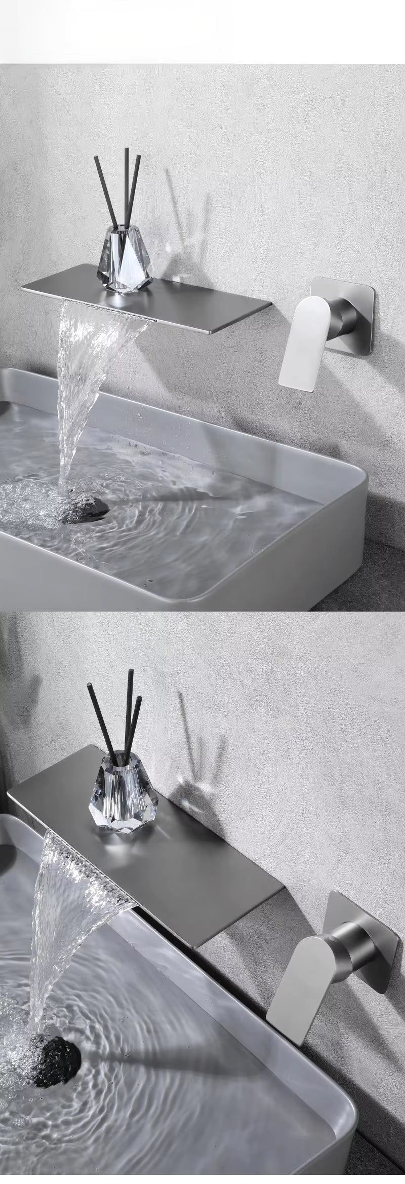 Luxury Handle with Deck Plate Mixer Waterfall Stainless Steel for Home/Hotel