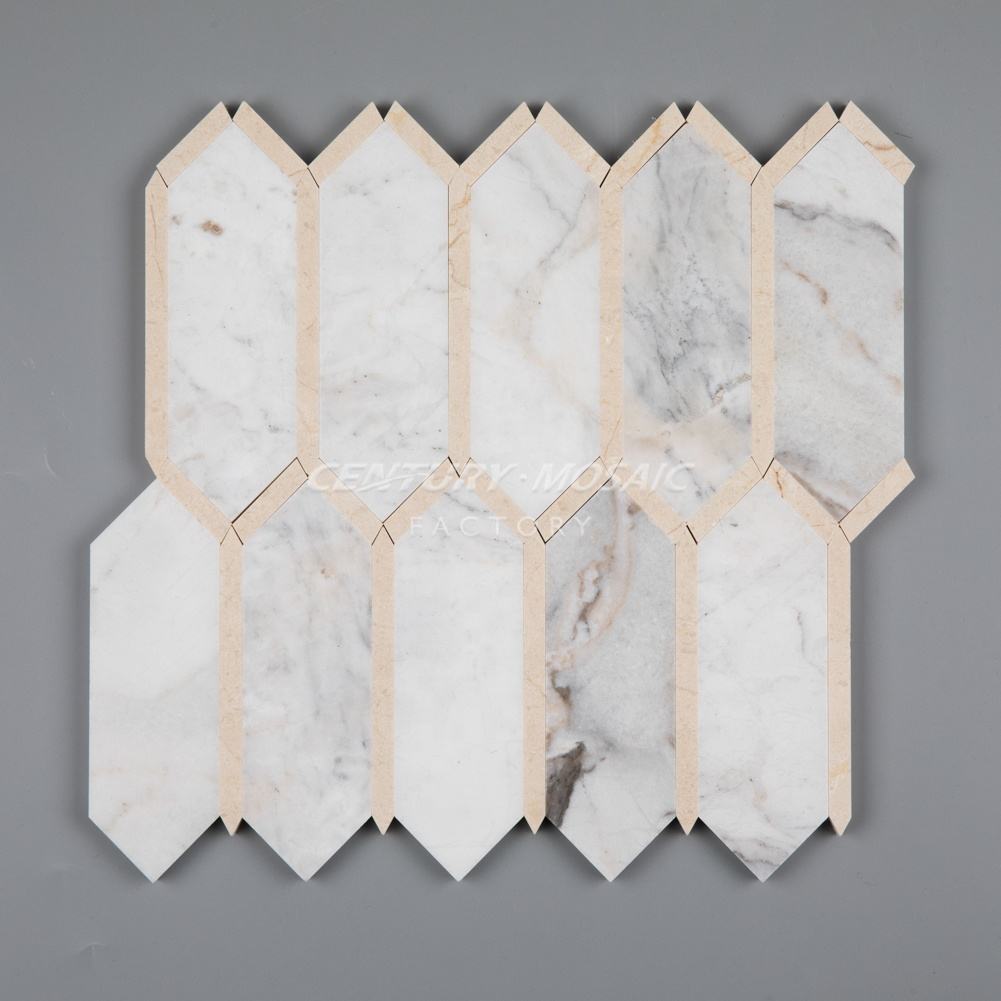 Gold & Marble Kitchen Tile Mosaic Long Hexagon Design