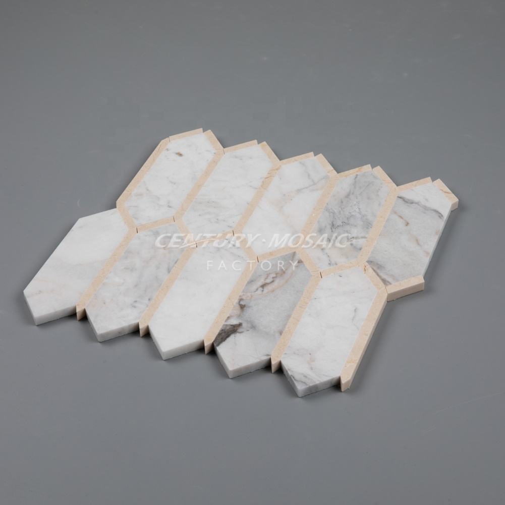 Gold & Marble Kitchen Tile Mosaic Long Hexagon Design