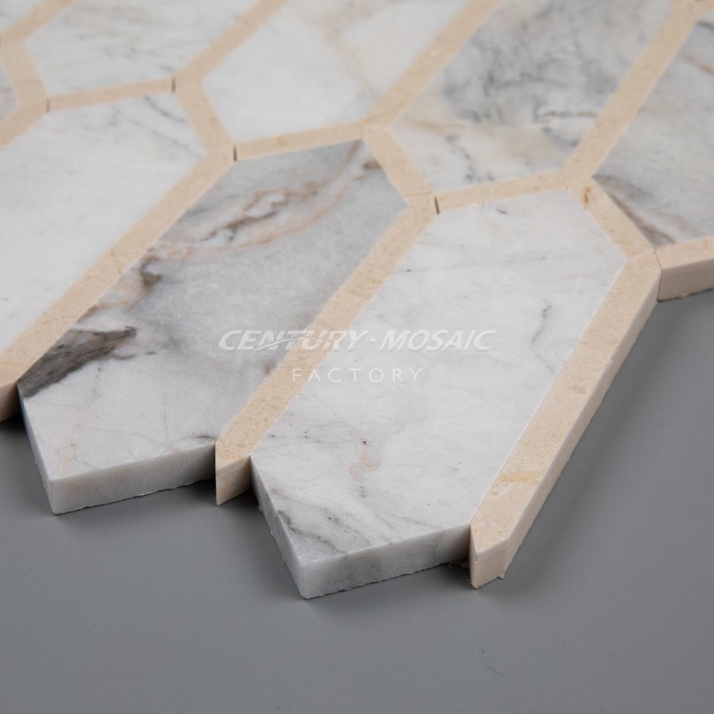 Gold & Marble Kitchen Tile Mosaic Long Hexagon Design