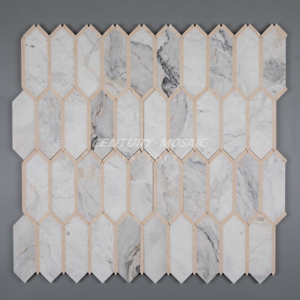 Gold & Marble Kitchen Tile Mosaic Long Hexagon Design