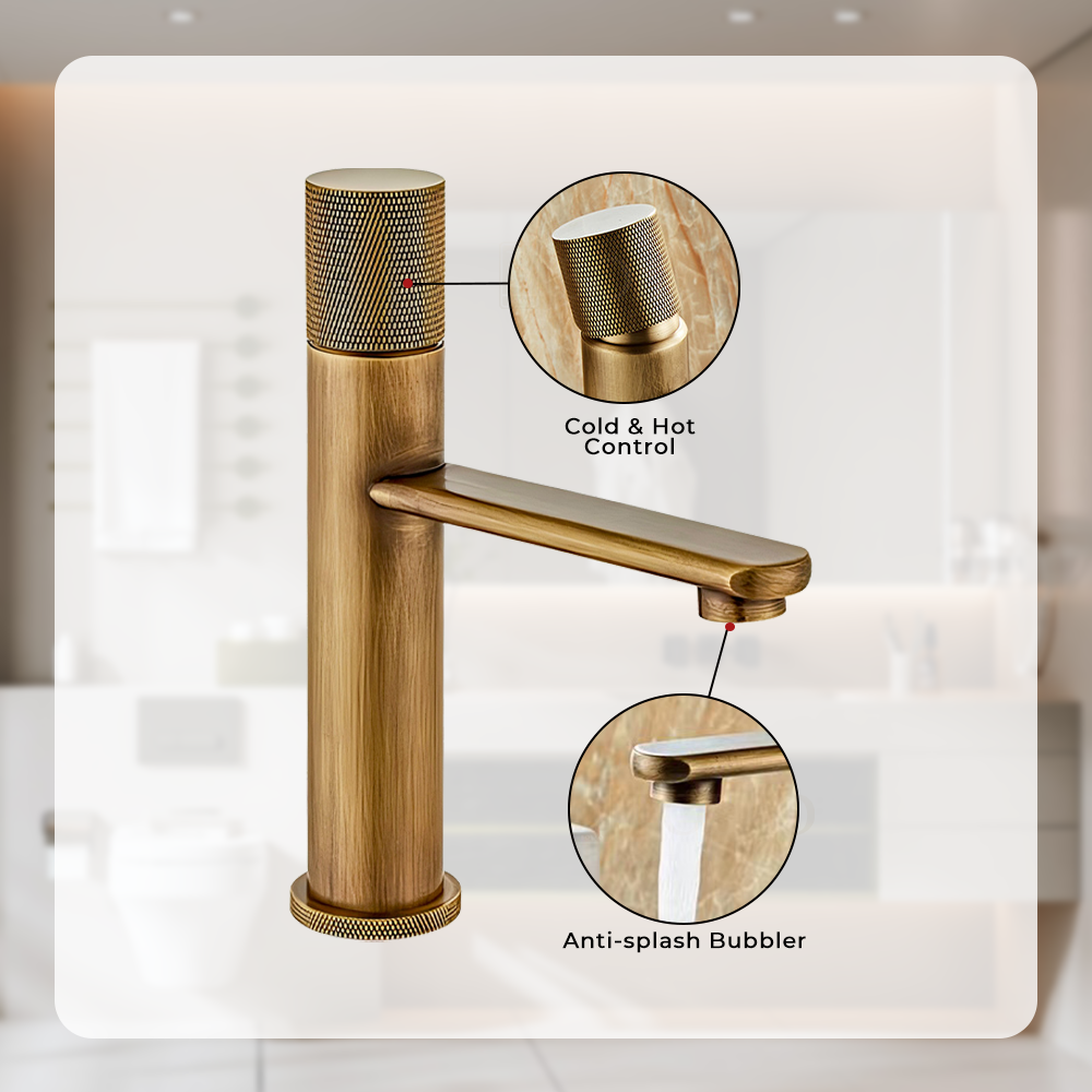 Antique Retro Single Hole Deck Mount Bathroom Brass Faucet