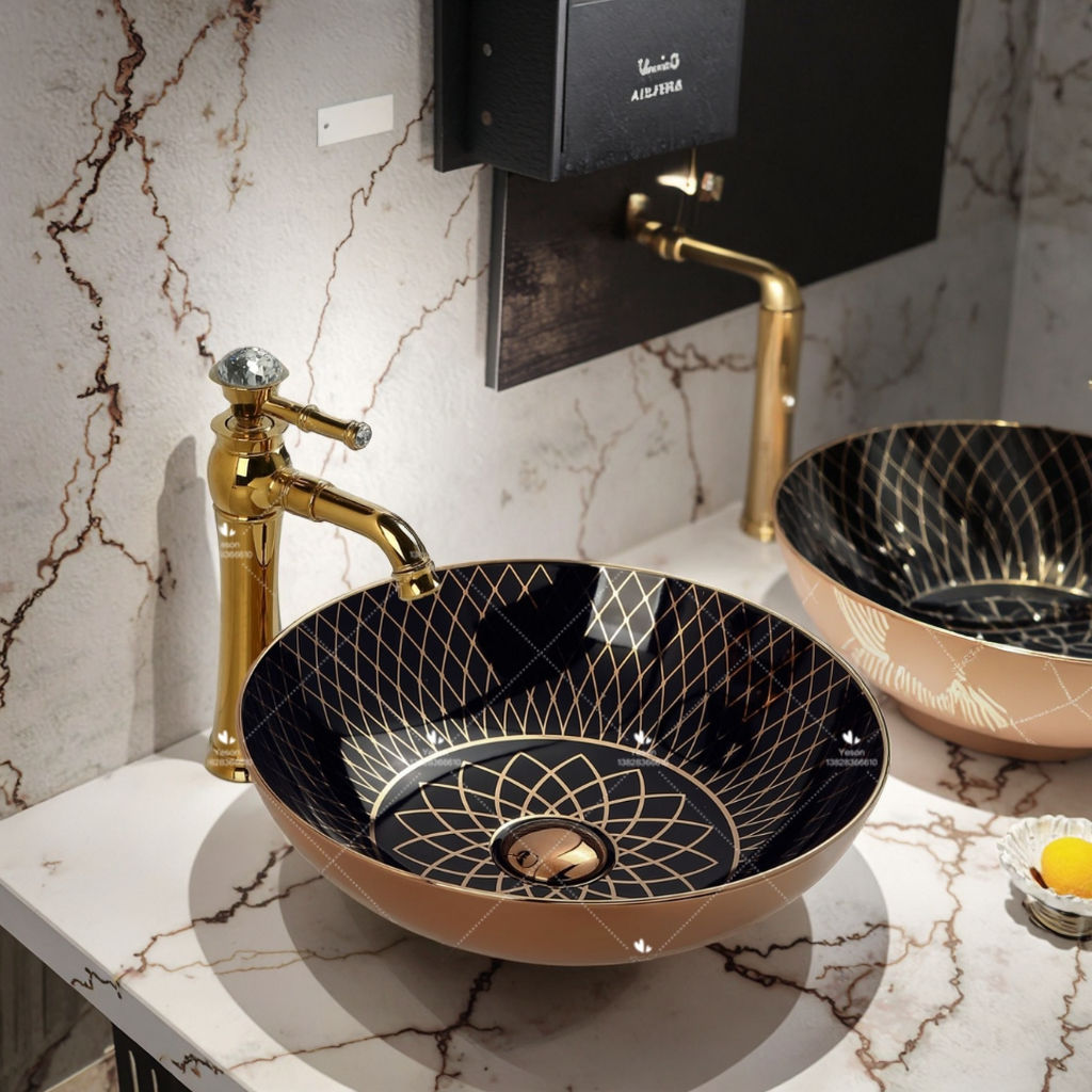 Rose Gold Black Hand Made Ceramic Countertop Wash Basin