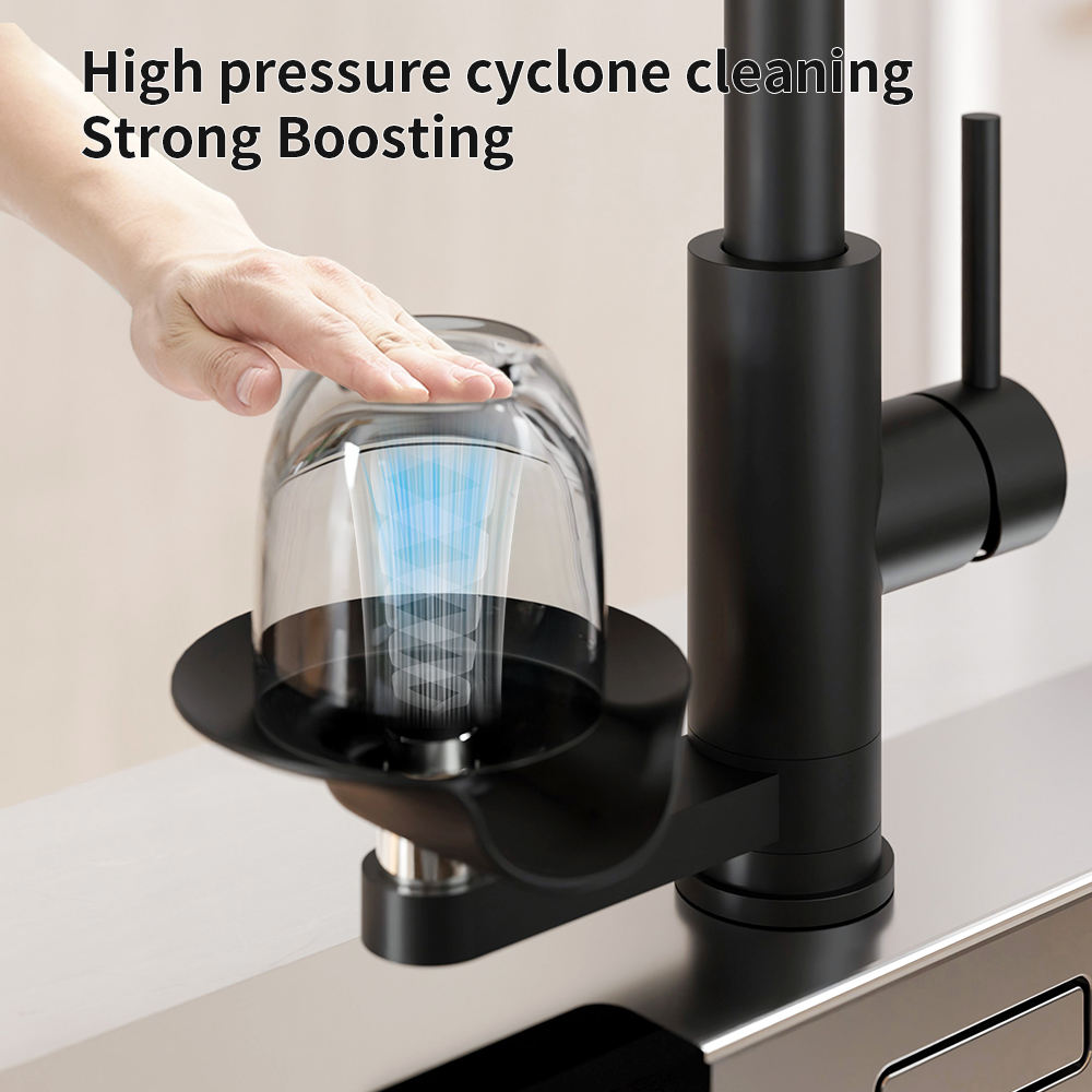 Premium Glass Rinse Station & Stainless Steel Pull Out Spray Kitchen Faucet