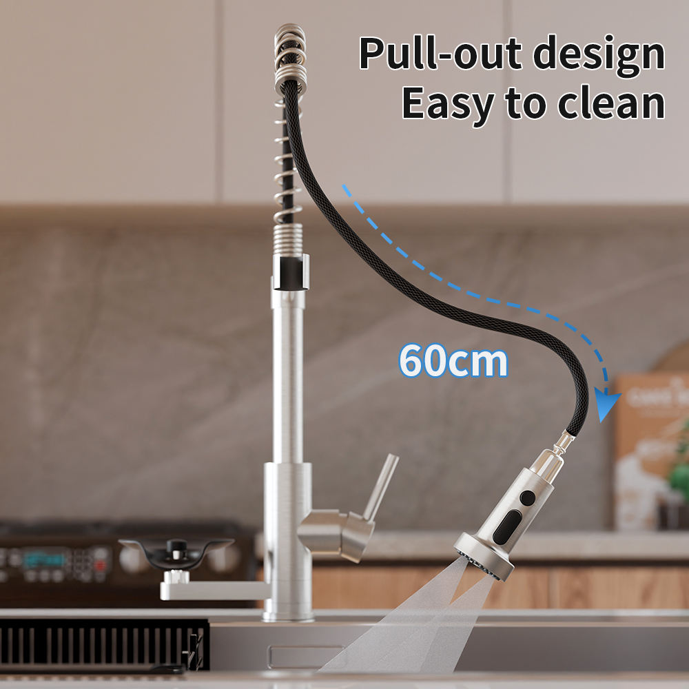 Premium Glass Rinse Station & Stainless Steel Pull Out Spray Kitchen Faucet