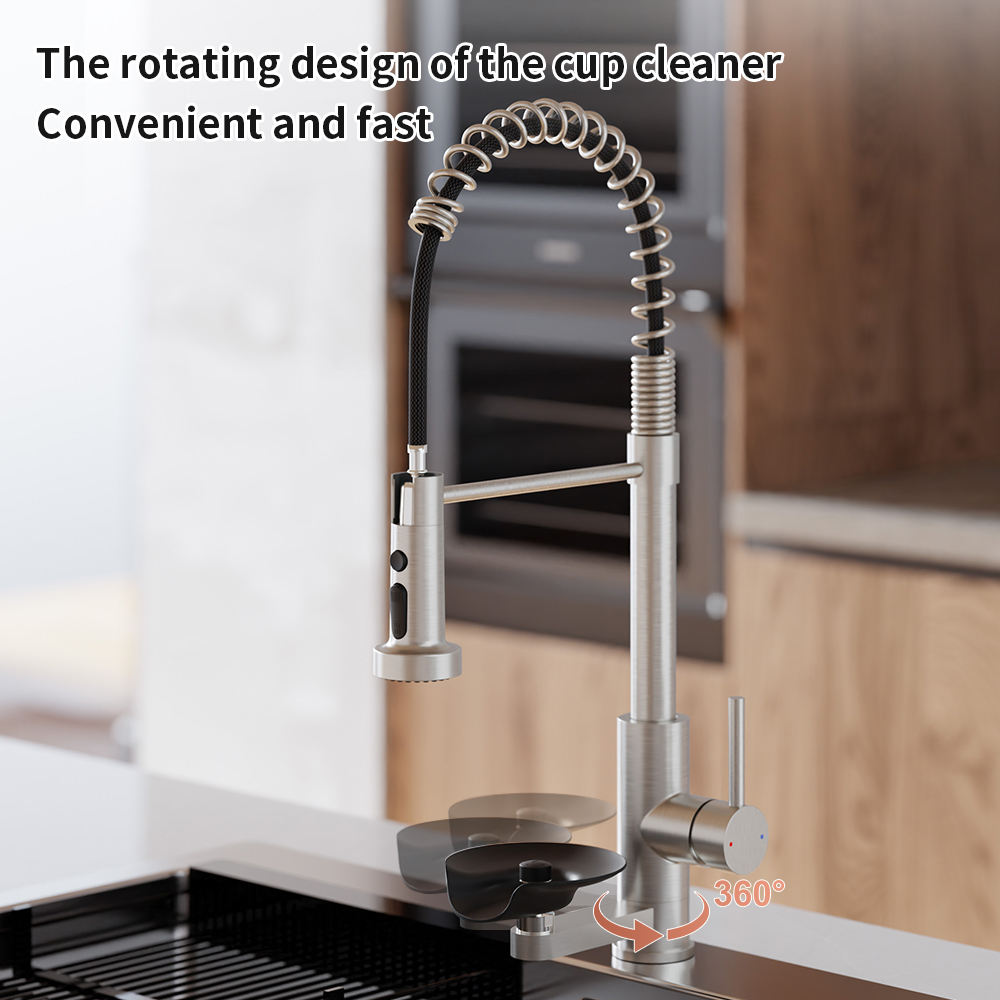 Premium Glass Rinse Station & Stainless Steel Pull Out Spray Kitchen Faucet