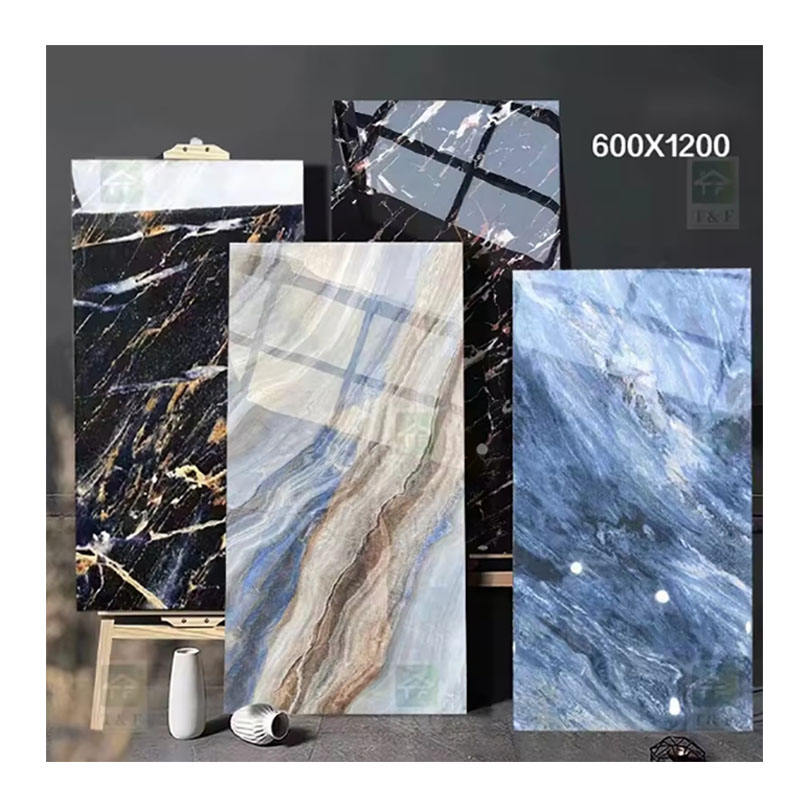 Full Body Porcelain Marble Tiles with a glossy glazed surface, measuring 600x1200mm x 11mm