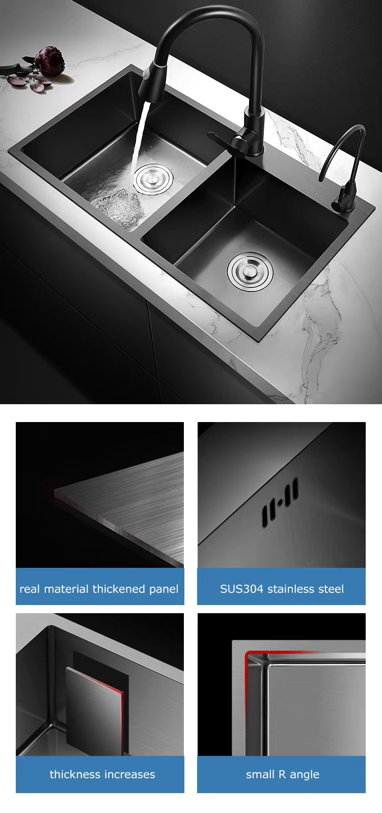 Handmade Double Bowl Stainless Steel for Kitchen Sink