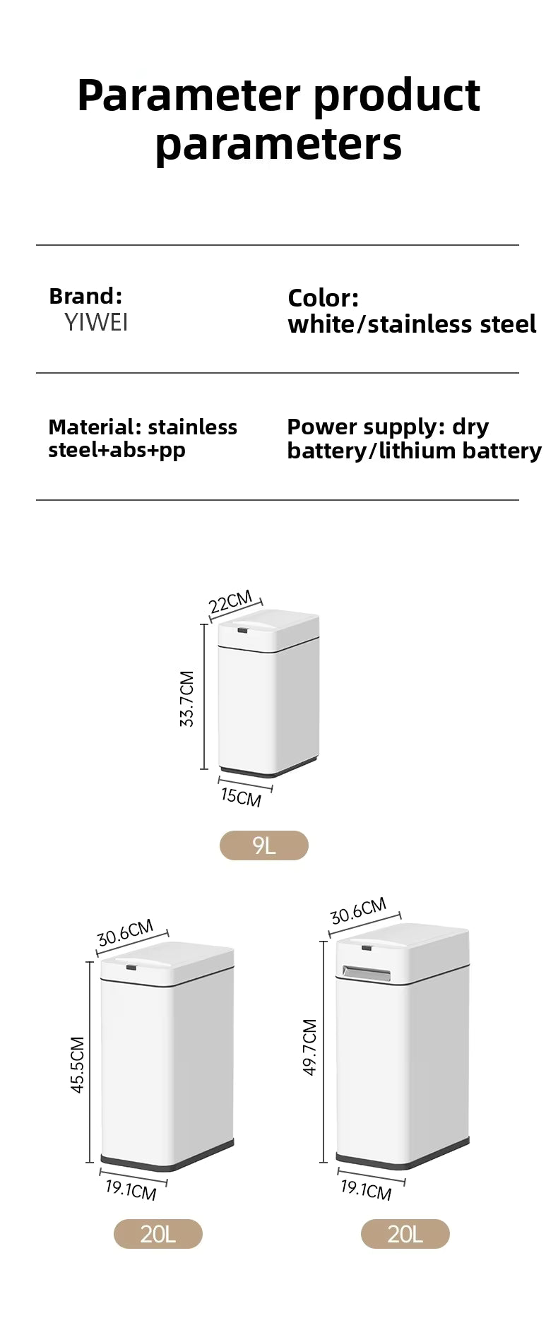 Stainless Steel Induction Touchless Trash Can Double Lid with Night Light Automatic Garbage Bin Standing 12L for Kitchen