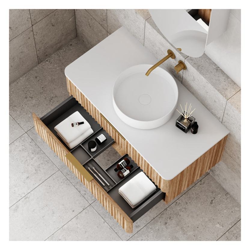 Light Wood Grain Solid Wood Bathroom Vanity with Solid Wood 900 x 450 mm